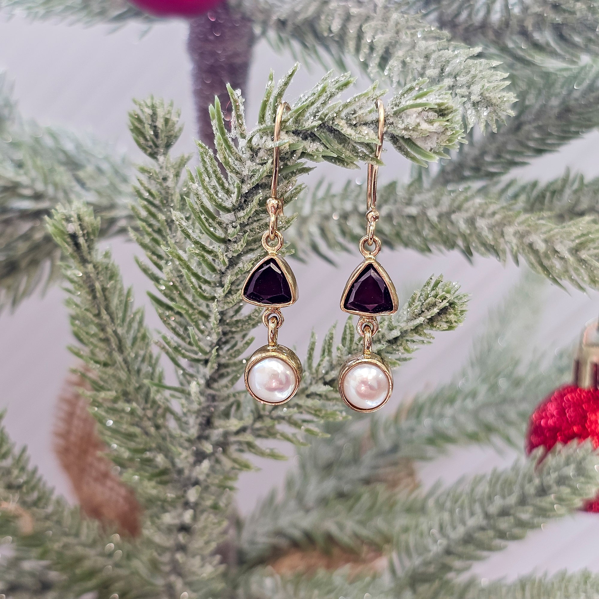 Alchemia Garnet and Pearl Drop Earrings | Charles Albert Jewelry