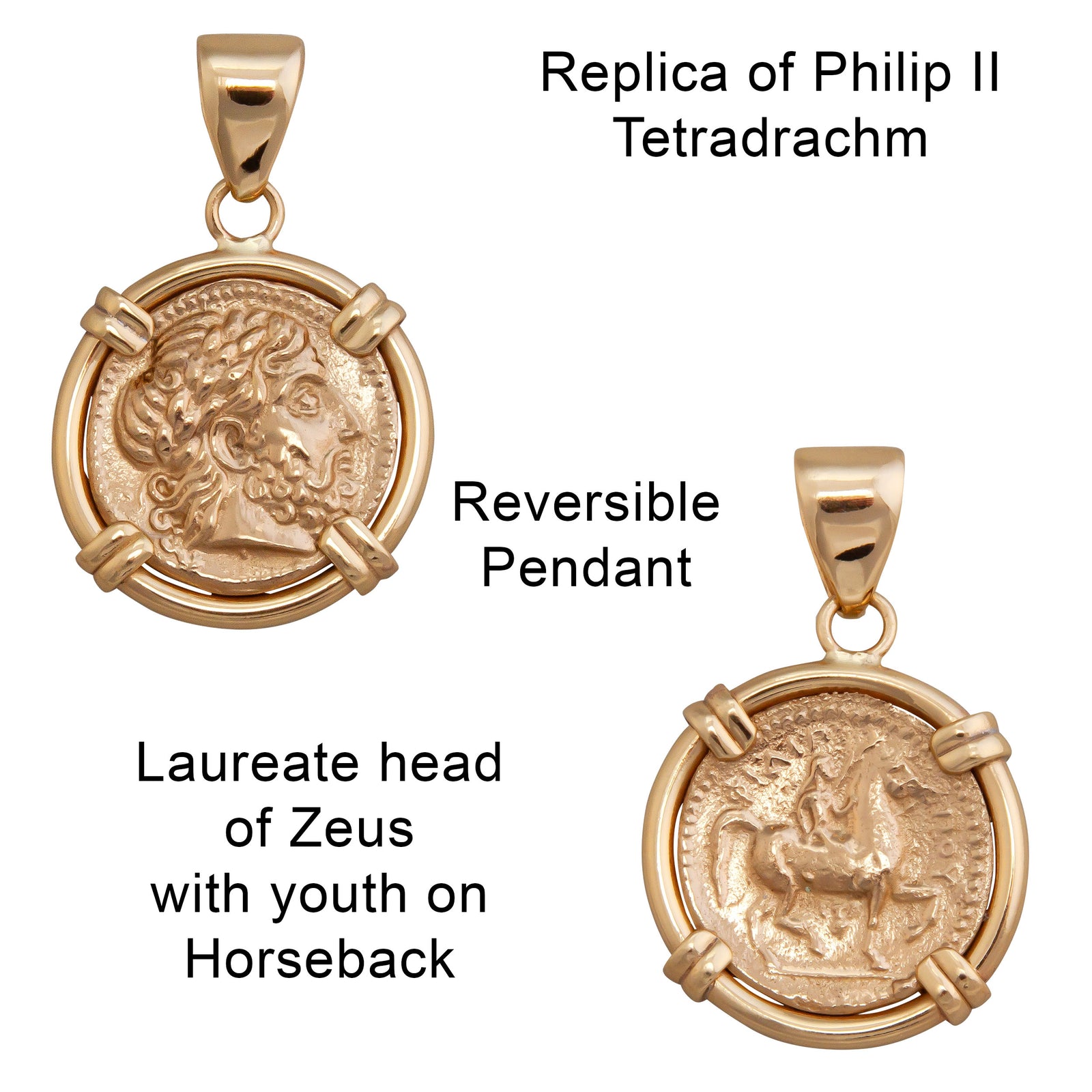 Alchemia Replica Greek Coin Prong Set Reversible Pendant | Charles Albert Jewelry