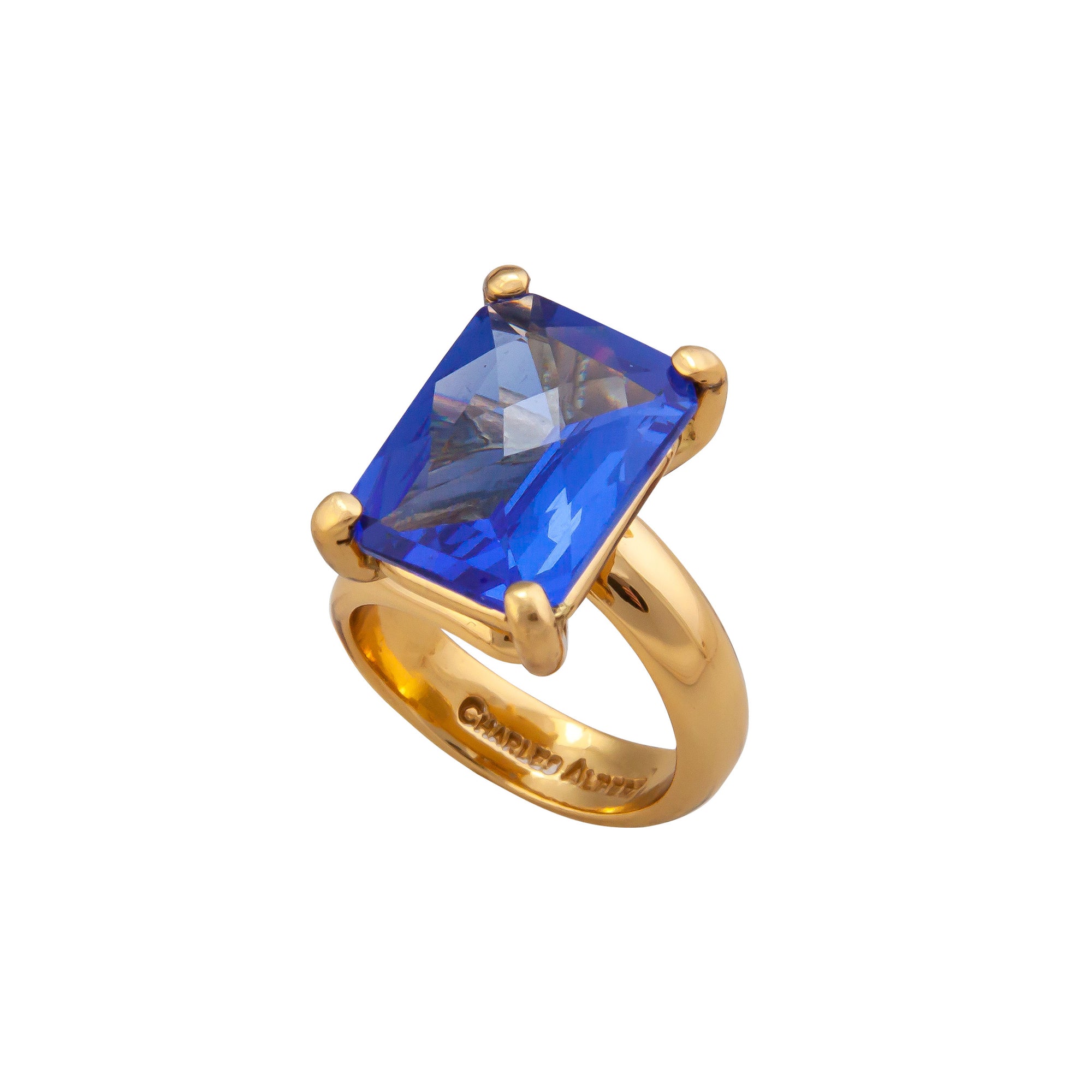 Alchemia Lab Created Tanzanite Rectangle Prong Set Ring | Charles Albert Jewelry