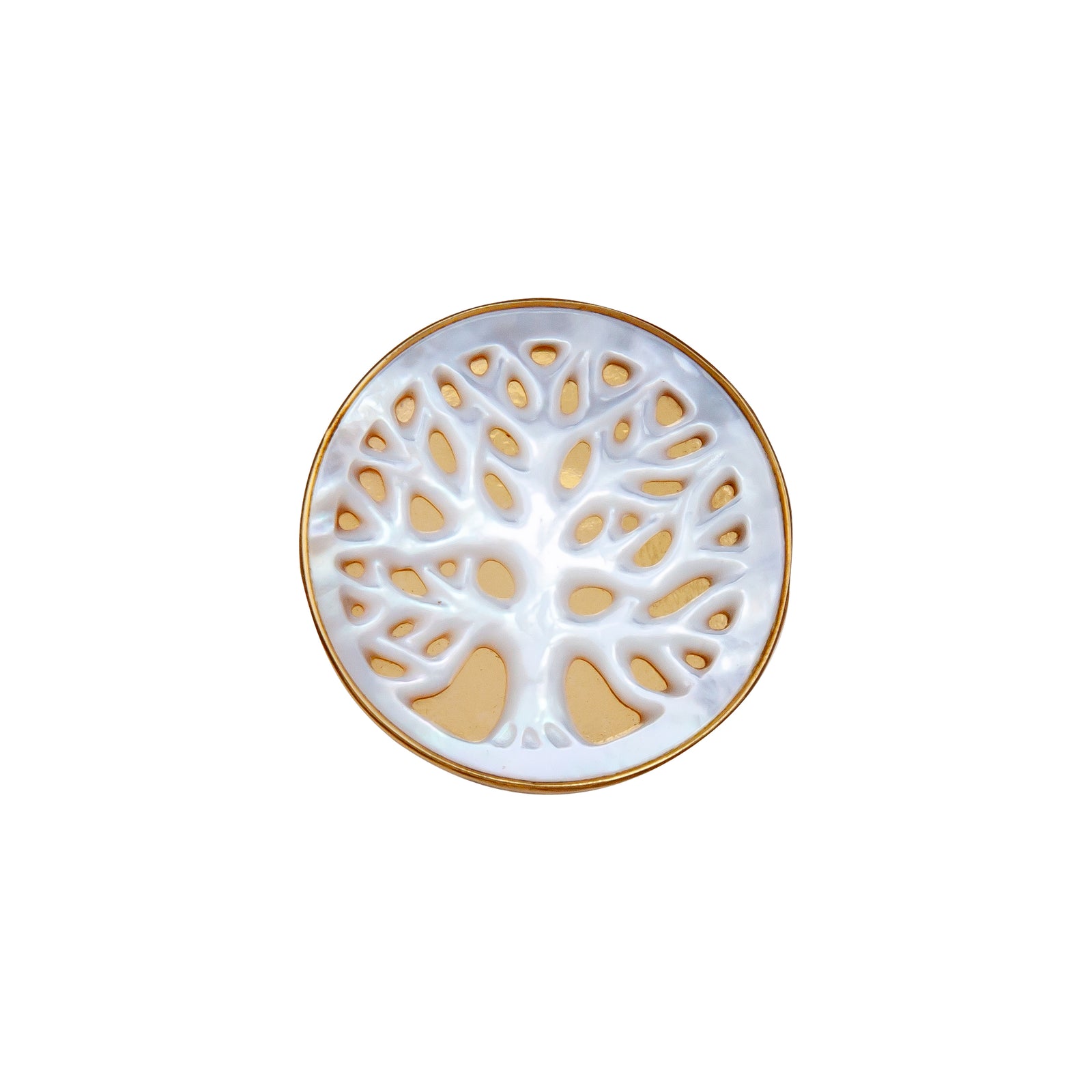 Alchemia Mother of Pearl Tree of Life High Polish Adjustable Ring | Charles Albert Jewelry