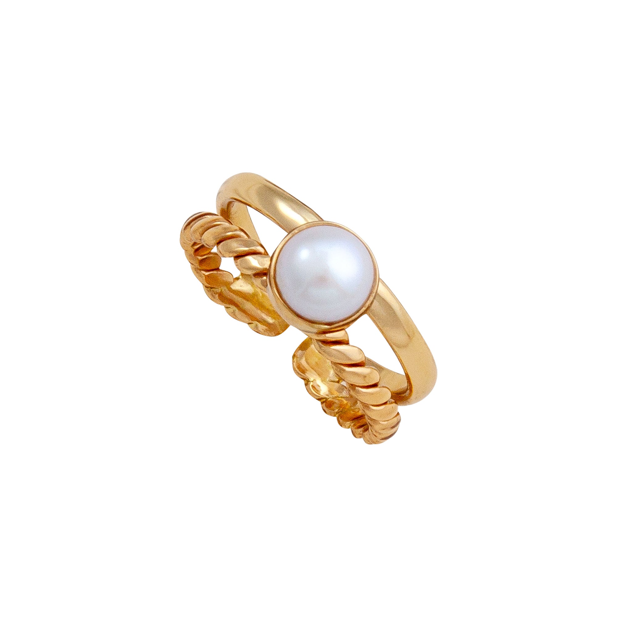 Alchemia Pearl Twisted Cuff Adjustable Ring | Charles Albert Jewelry