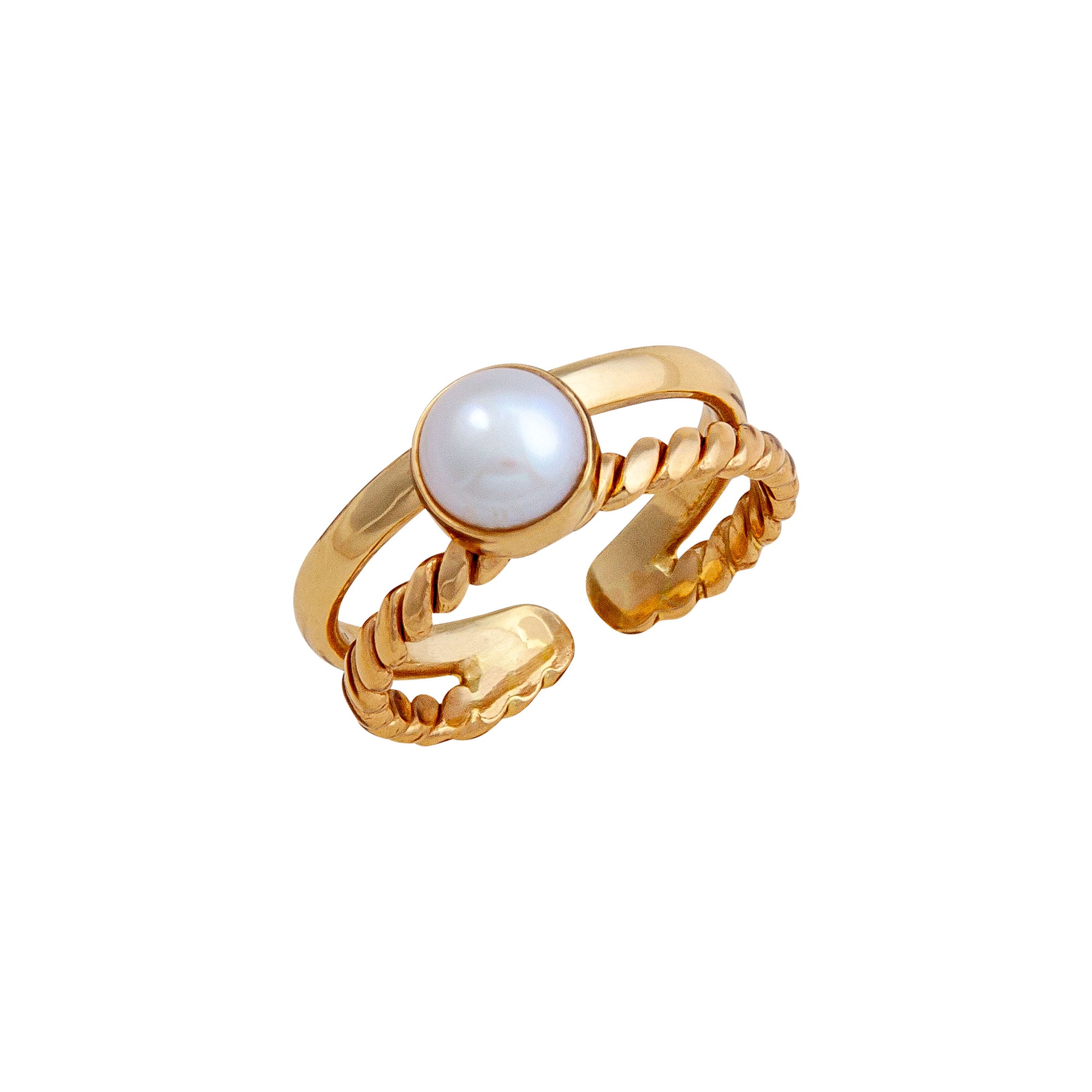 Alchemia Pearl Twisted Cuff Adjustable Ring | Charles Albert Jewelry