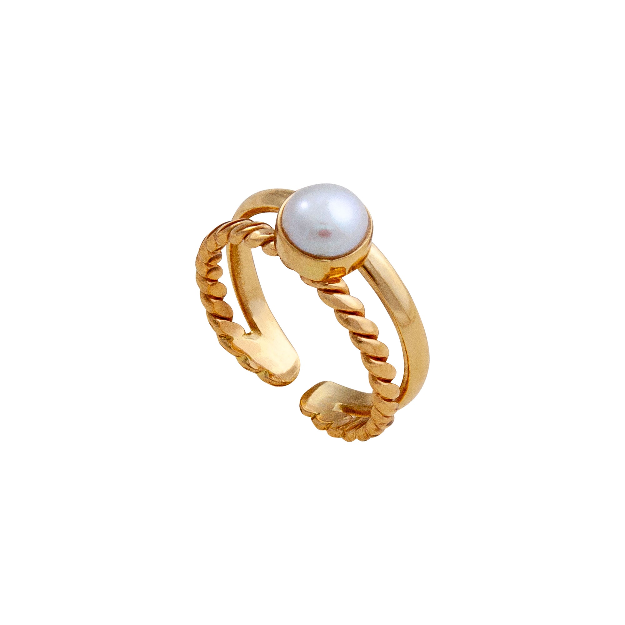 Alchemia Pearl Twisted Cuff Adjustable Ring | Charles Albert Jewelry