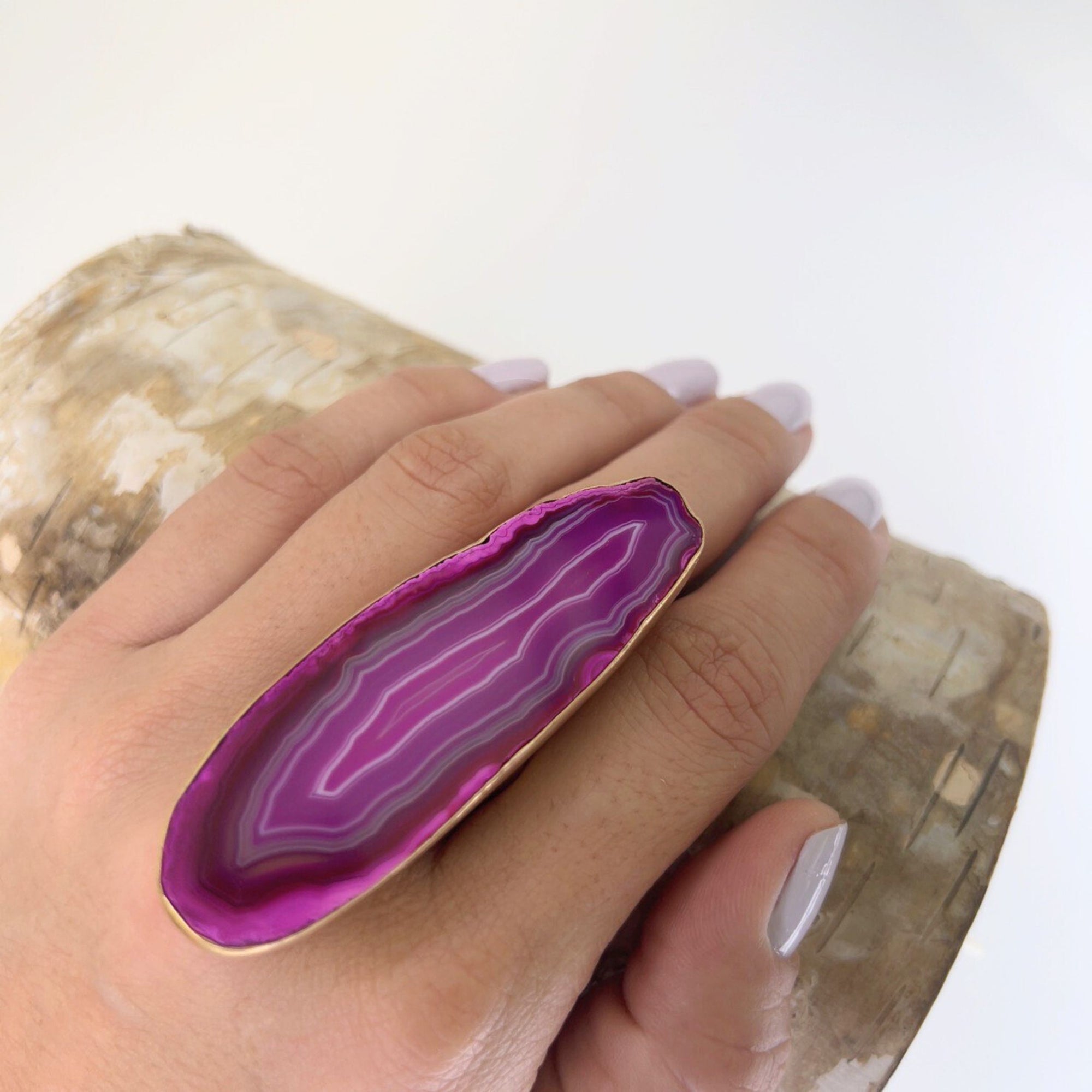 Alchemia Pink Agate Slice Adjustable Ring - Style #18 | Charles Albert Jewelry