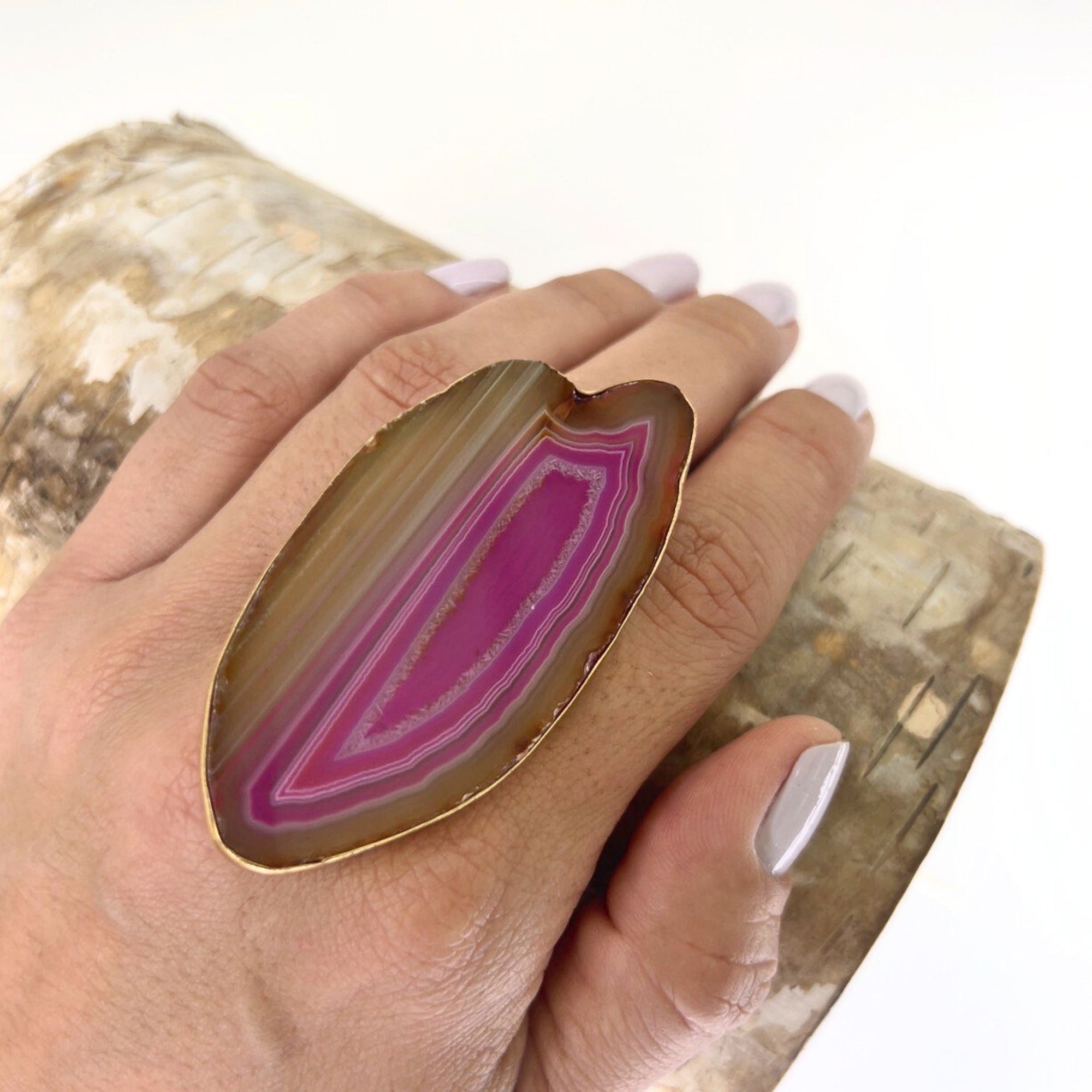 Alchemia Pink Agate Slice Adjustable Ring - Style #19 | Charles Albert Jewelry