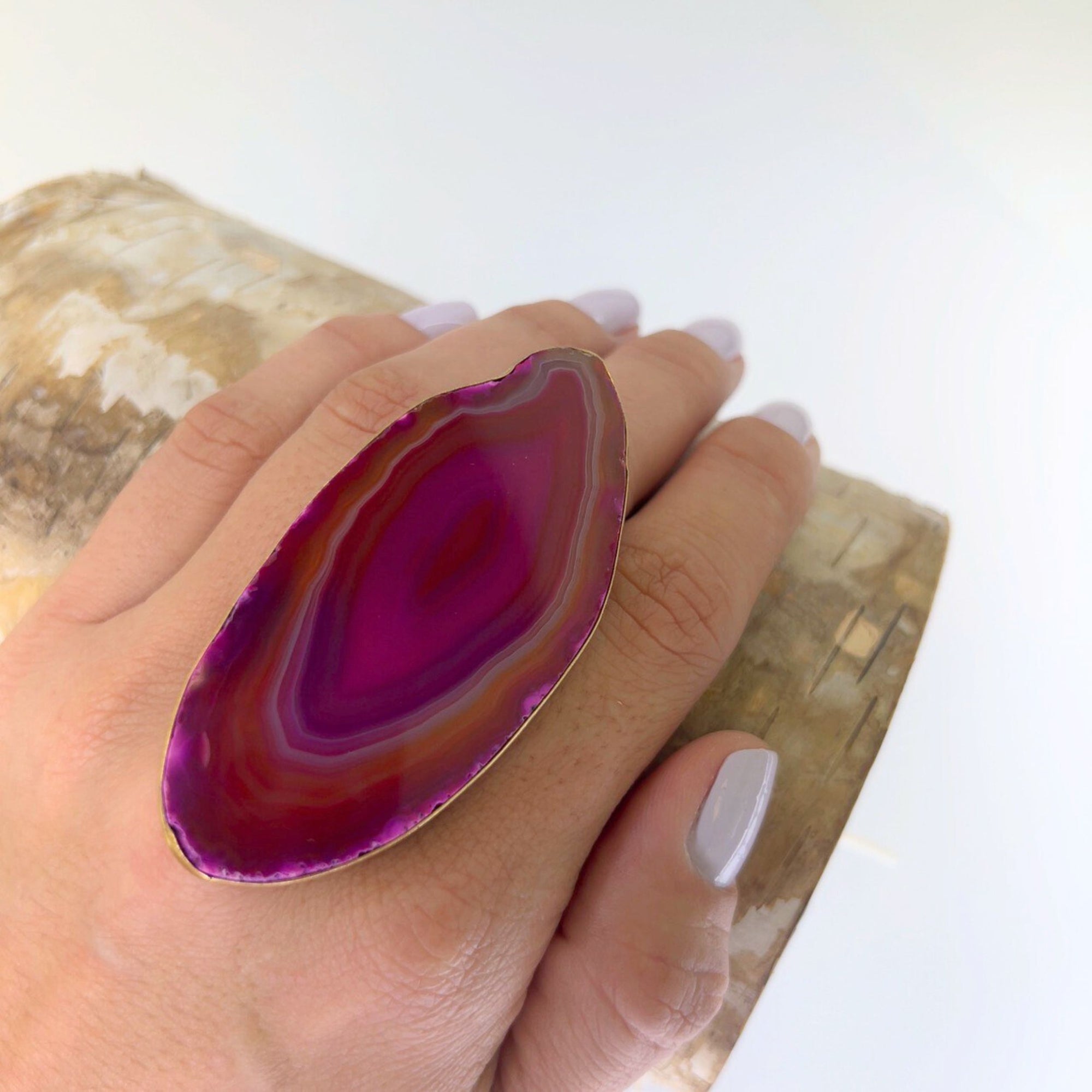 Alchemia Pink Agate Slice Adjustable Ring - Style #20 | Charles Albert Jewelry
