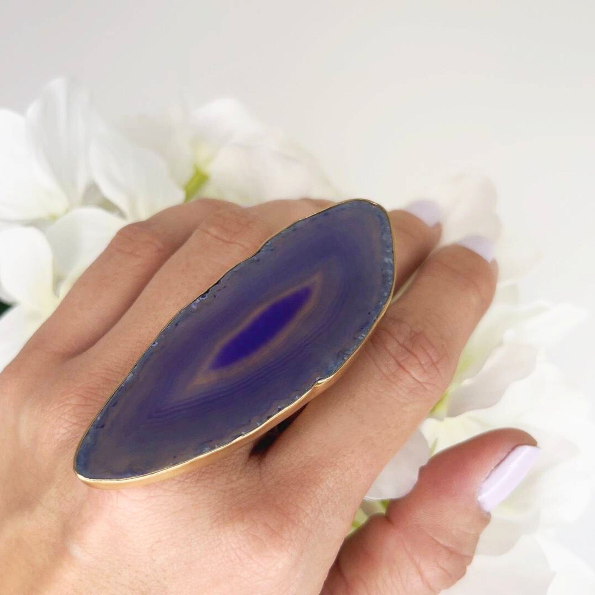 Alchemia Purple Agate Slice Adjustable Ring - Style #2 | Charles Albert Jewelry