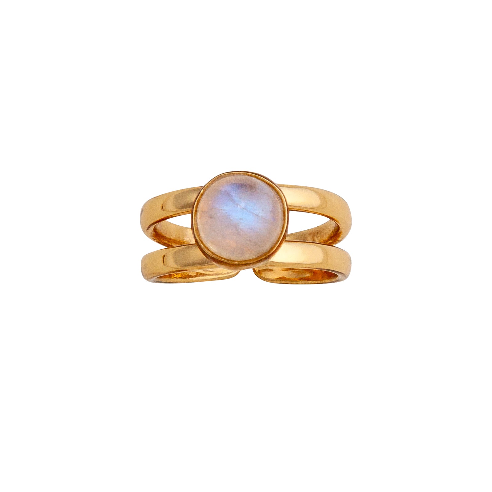 Alchemia Rainbow Moonstone Round Adjustable Cuff Ring | Charles Albert Jewelry