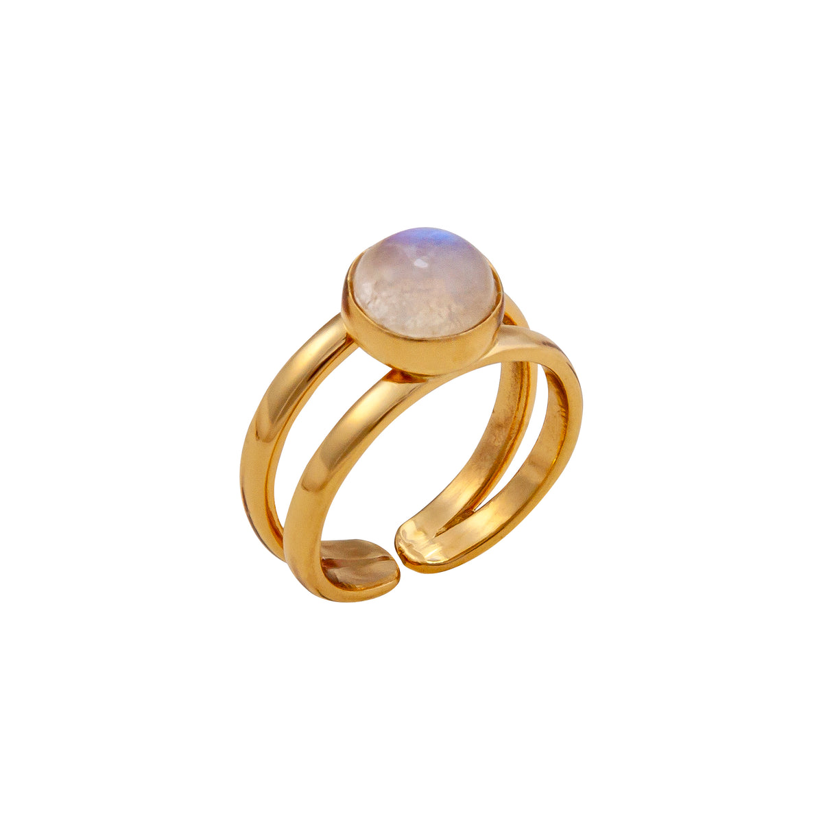 Alchemia Rainbow Moonstone Round Adjustable Cuff Ring | Charles Albert Jewelry