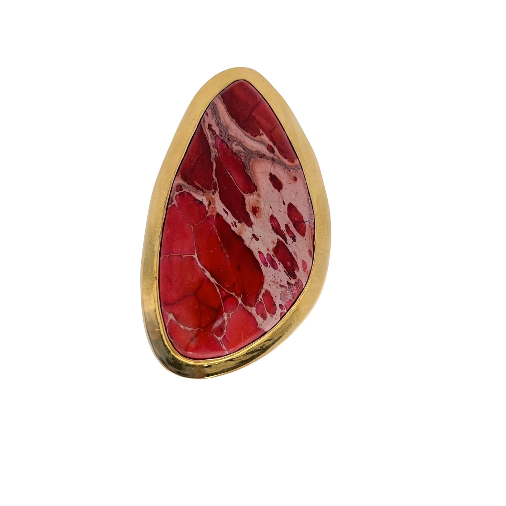 Alchemia Raspberry Pink Jasper Adjustable Ring with Detailed Edge - Style #2 | Charles Albert Jewelry