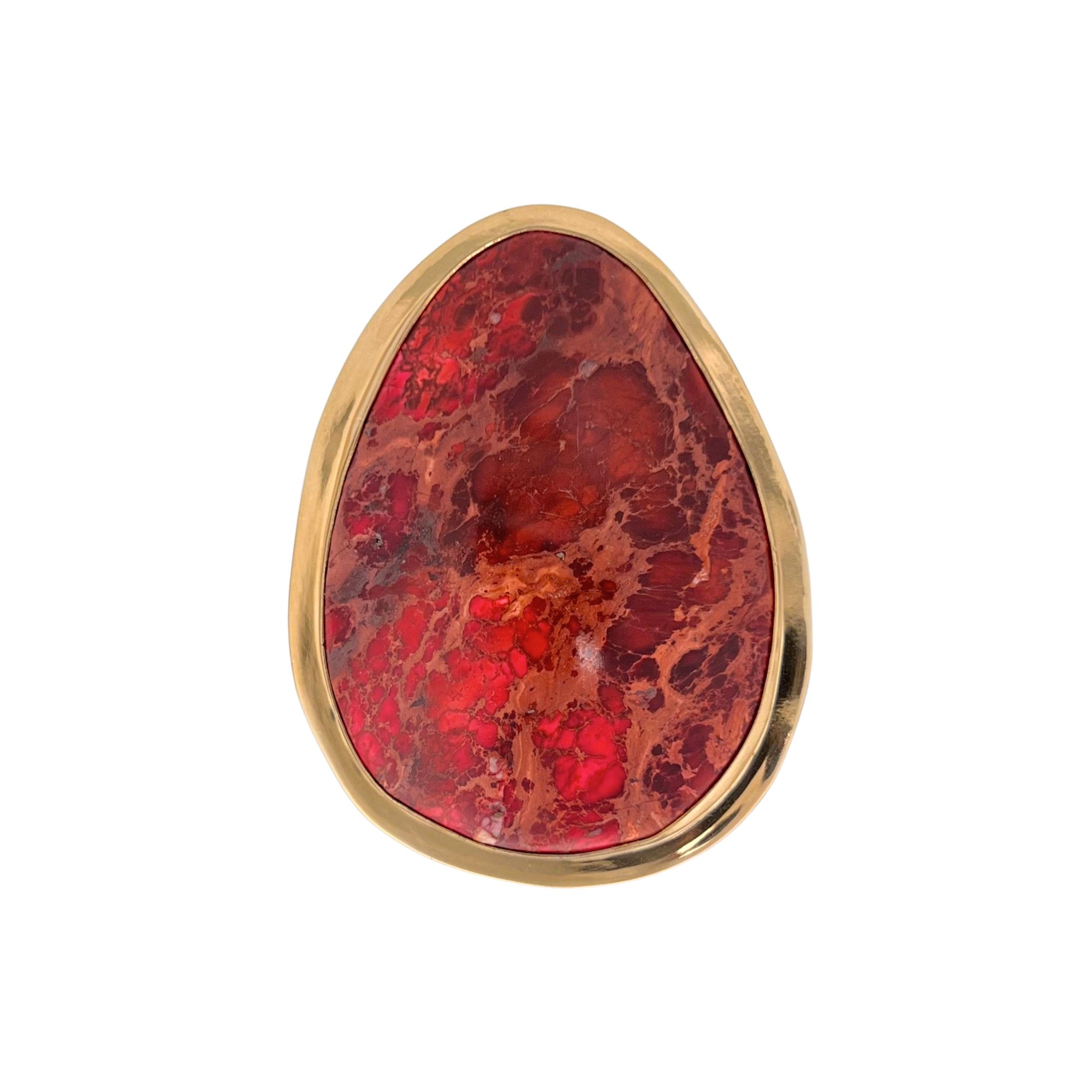 Alchemia Raspberry Pink Jasper Adjustable Ring with Detailed Edge - Style #3 | Charles Albert Jewelry