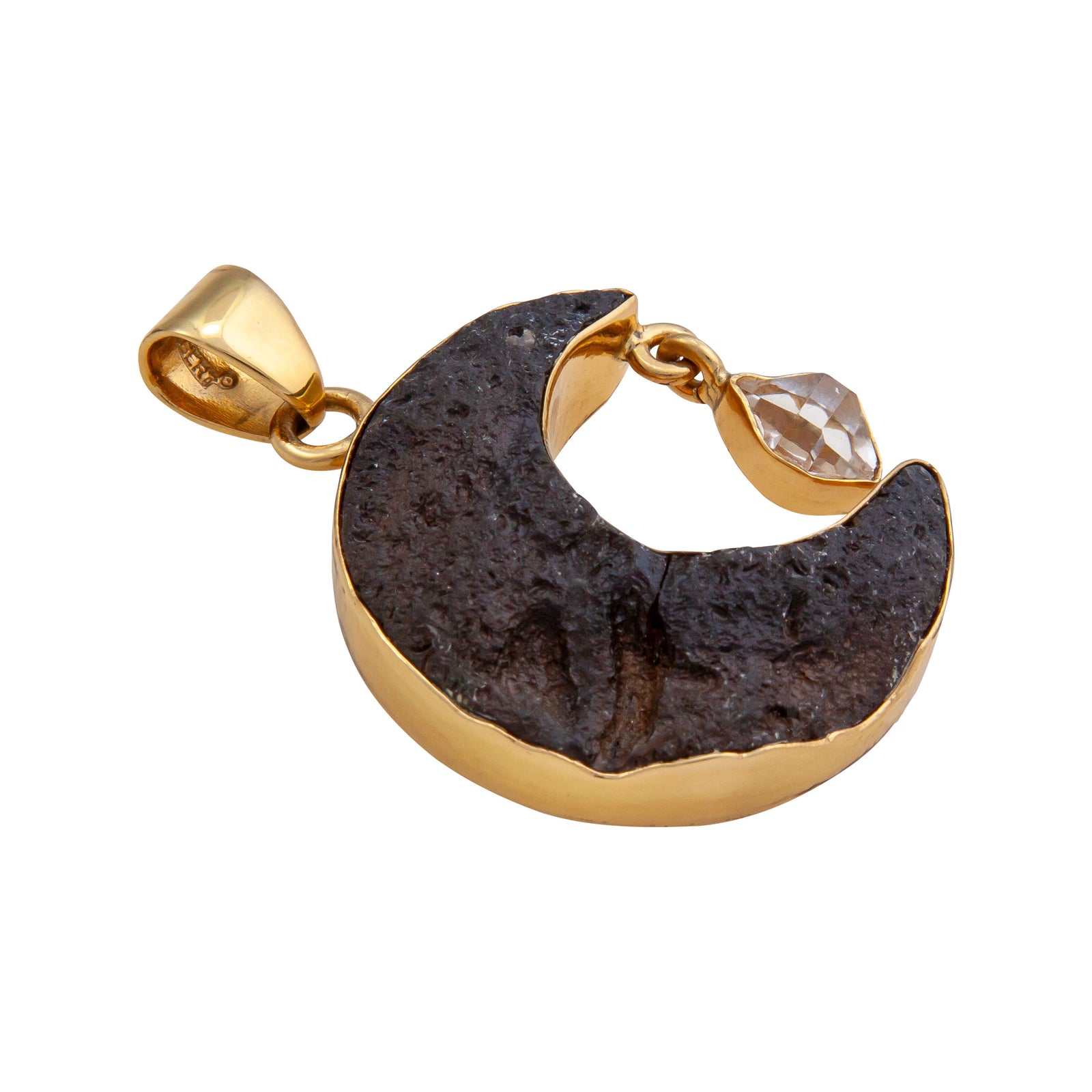 Alchemia Tektite & Herkimer Moon Pendant | Charles Albert Jewelry