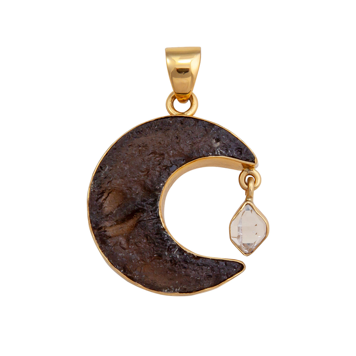 Alchemia Tektite &amp; Herkimer Moon Pendant | Charles Albert Jewelry