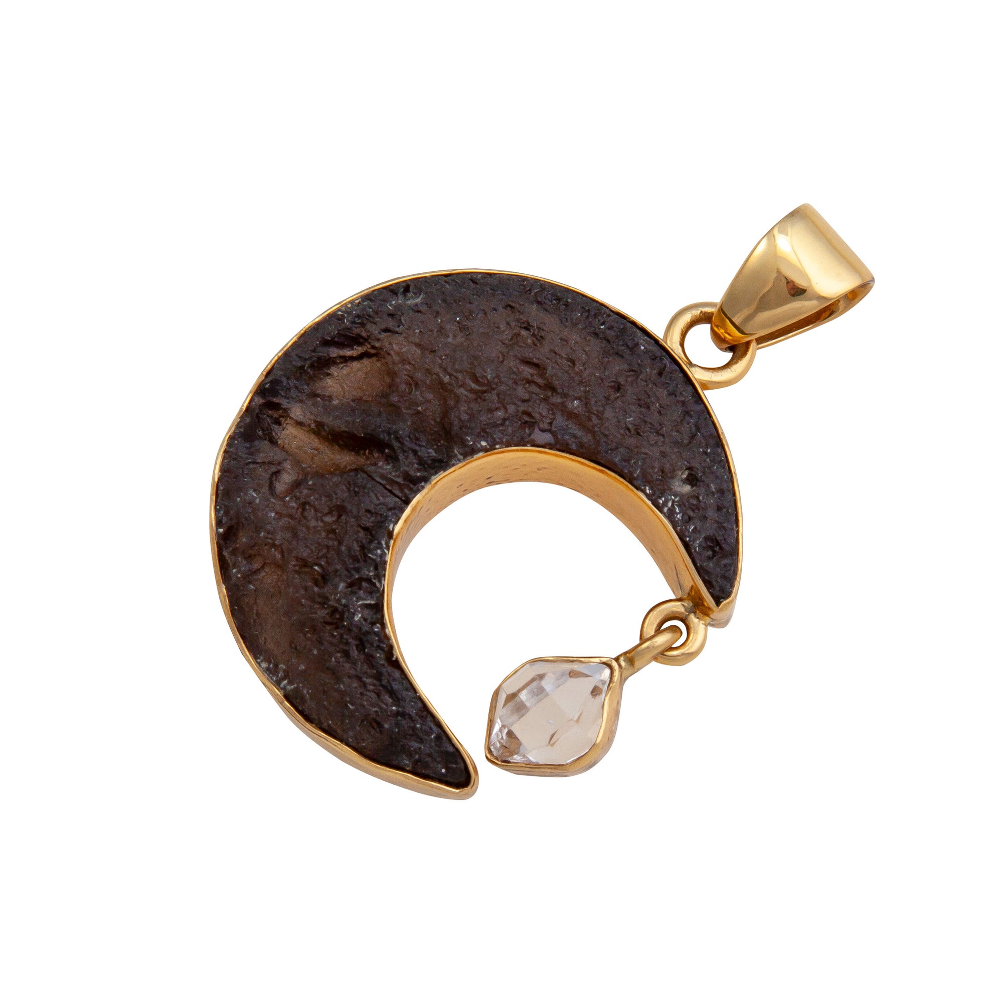 Alchemia Tektite & Herkimer Moon Pendant | Charles Albert Jewelry