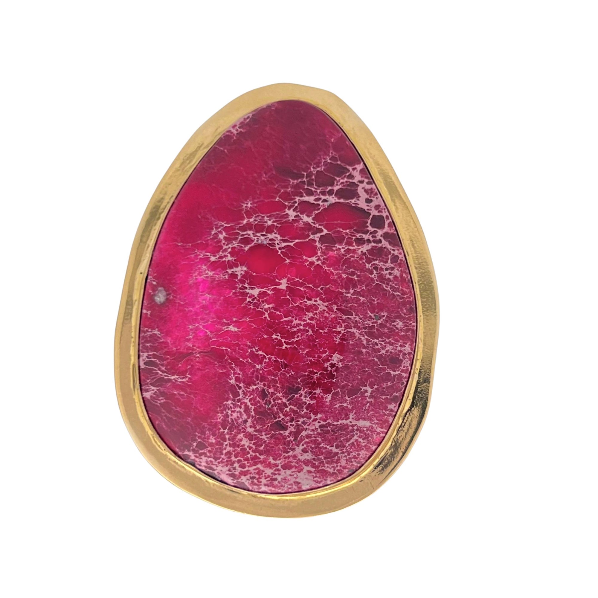 Alchemia XL Pink Jasper Adjustable Ring with Detailed Edge - Style #12 | Charles Albert Jewelry