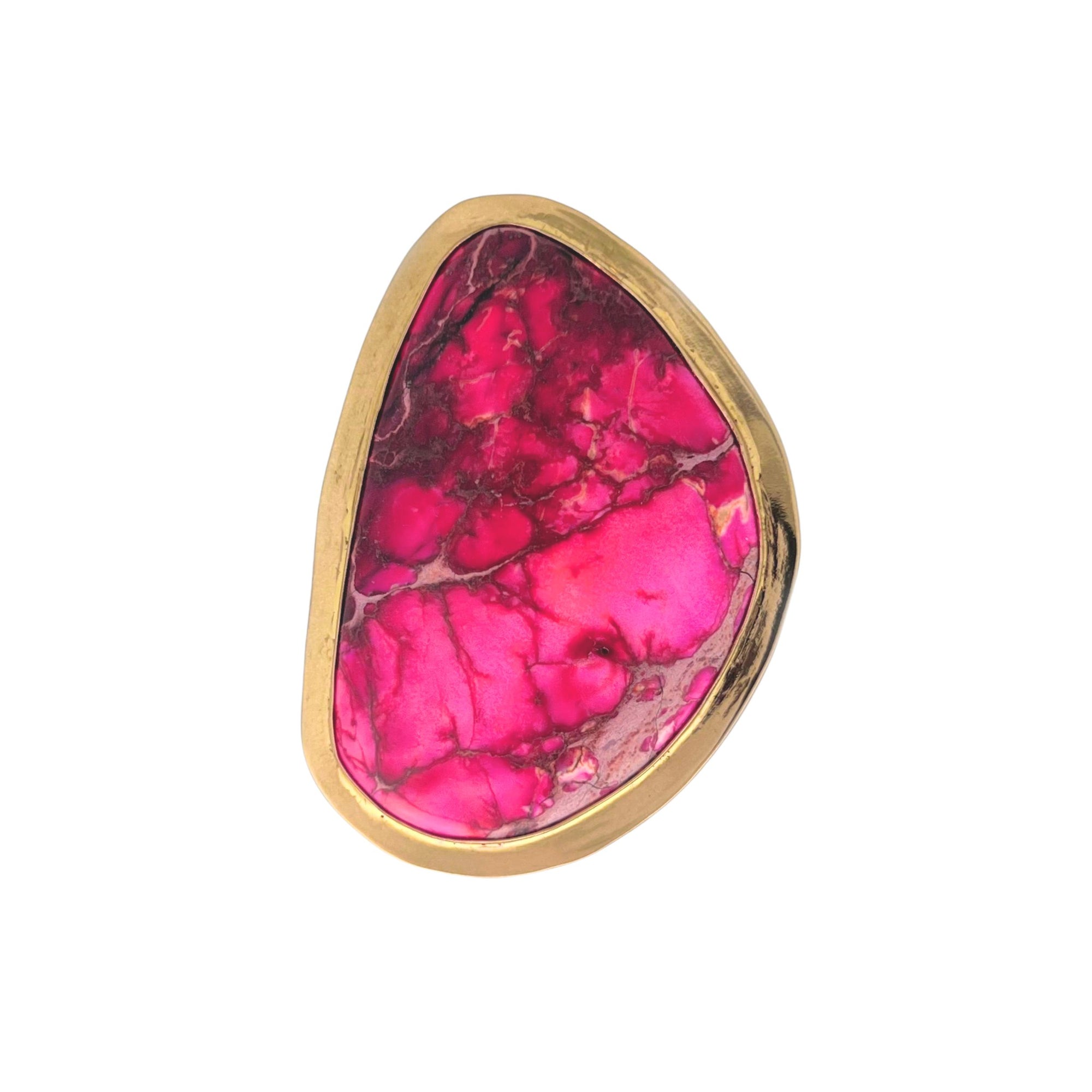 Alchemia XL Pink Jasper Adjustable Ring with Detailed Edge - Style #14 | Charles Albert Jewelry