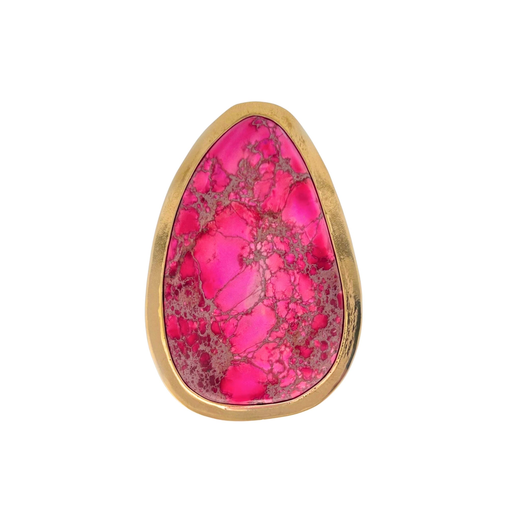 Alchemia XL Pink Jasper Adjustable Ring with Detailed Edge - Style #2 | Charles Albert Jewelry