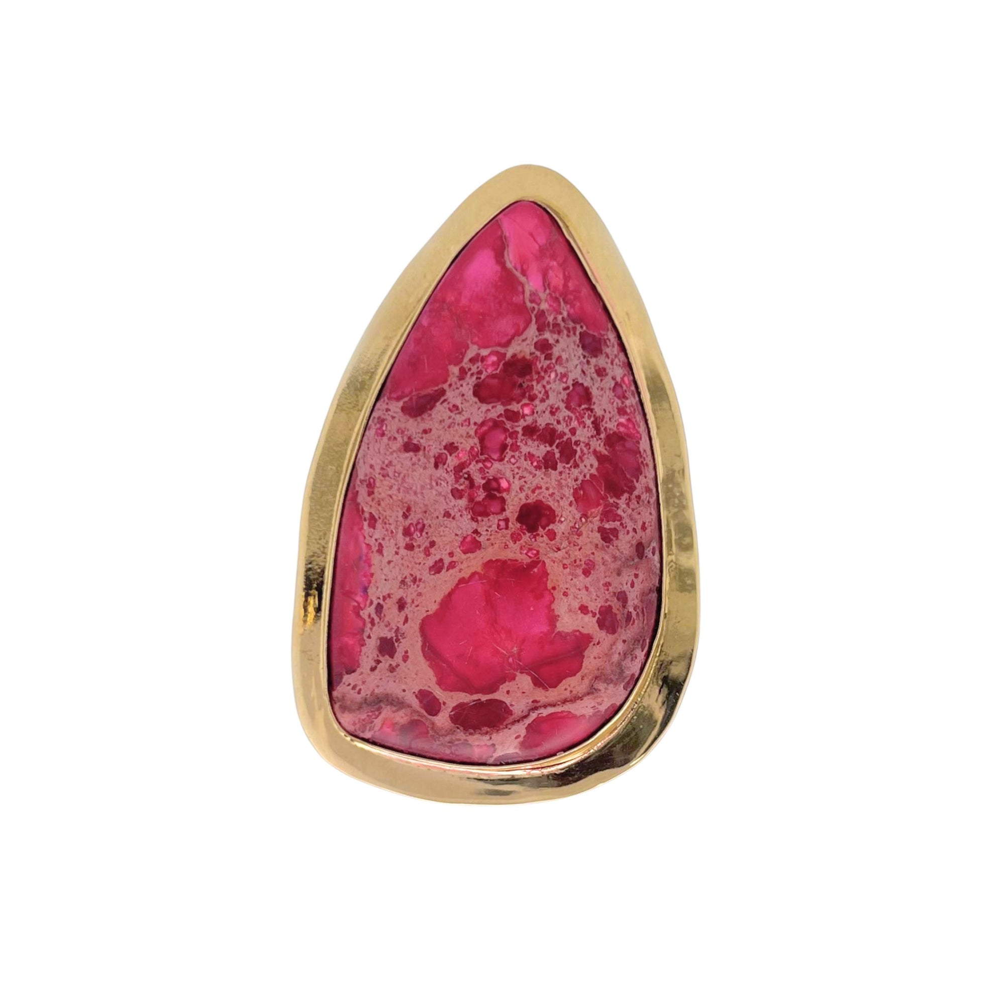 Alchemia XL Pink Jasper Adjustable Ring with Detailed Edge - Style #8 | Charles Albert Jewelry