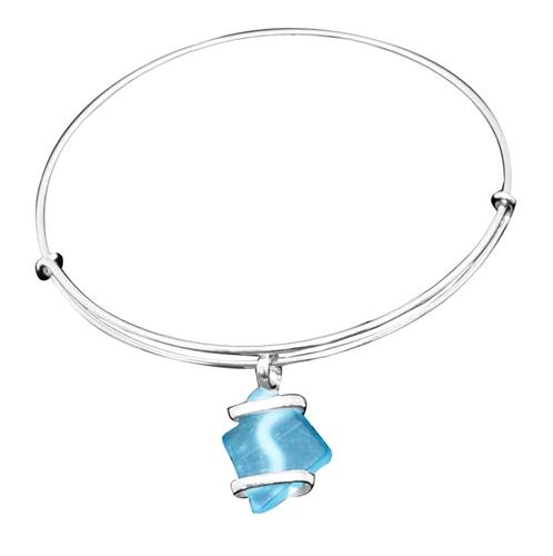 Aqua Pompano Beach Glass Adjustable Charm Bangle | Charles Albert Jewelry