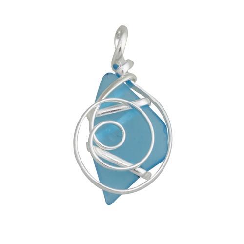 Aqua Pompano Beach Glass Freeform Pendant | Charles Albert Jewelry