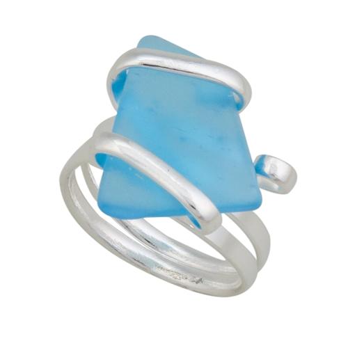 Aqua Pompano Beach Glass Freeform Ring | Charles Albert Jewelry