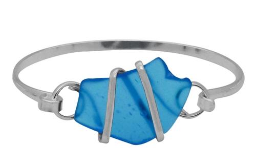 Blue Pompano Beach Glass Bangle with Latch | Charles Albert Jewelry