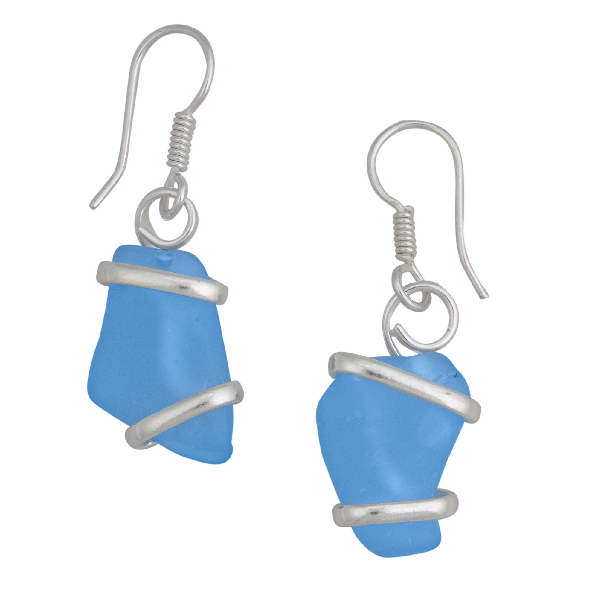 Blue Pompano Beach Glass Freeform Drop Earrings | Charles Albert Jewelry