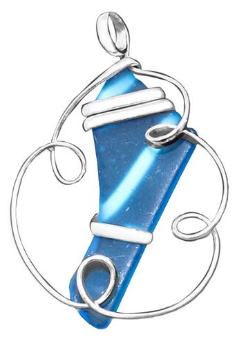 Blue Pompano Beach Glass Freeform Pendant | Charles Albert Jewelry