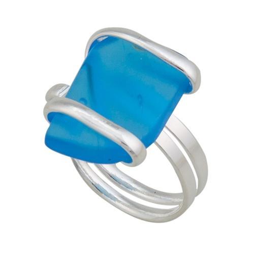 Blue Pompano Beach Glass Freeform Ring | Charles Albert Jewelry