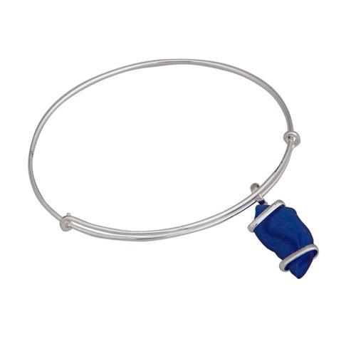 Cobalt Blue Pompano Beach Glass Adjustable Charm Bangle | Charles Albert Jewelry