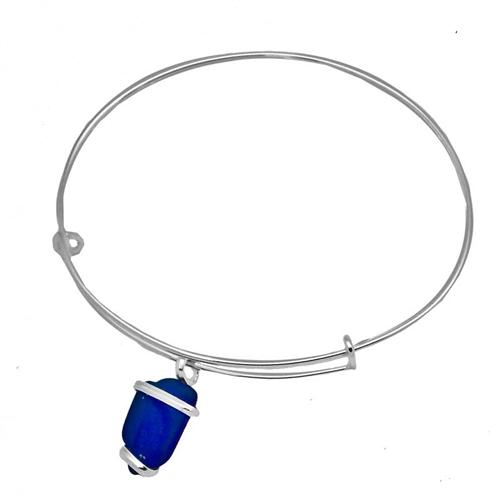 Cobalt Blue Pompano Beach Glass Adjustable Charm Bangle | Charles Albert Jewelry