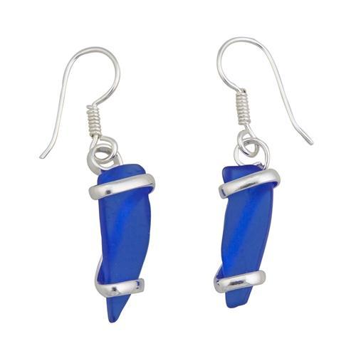 Cobalt Blue Pompano Beach Glass Freeform Drop Earrings | Charles Albert Jewelry