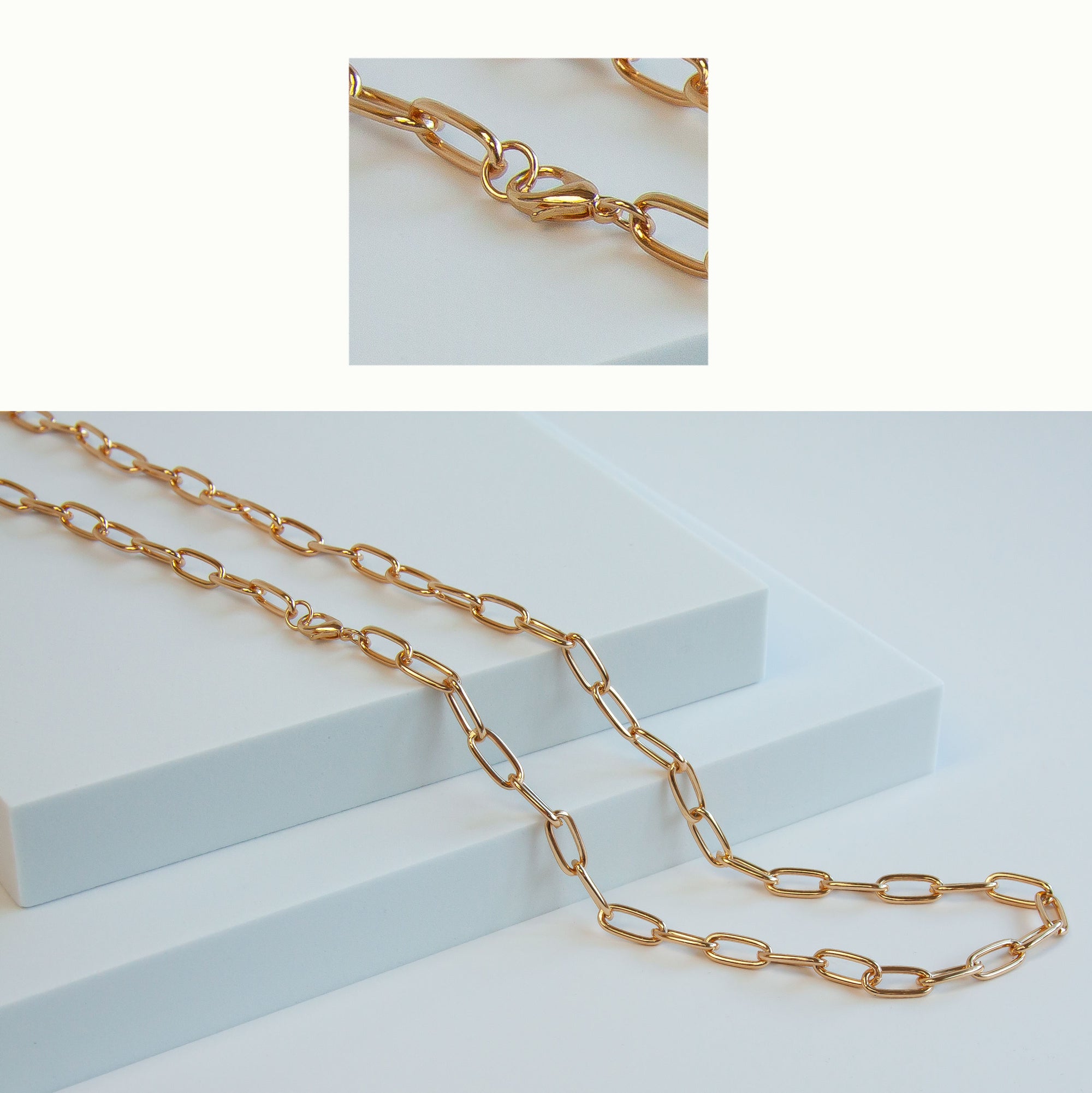 Gold Tone Base Metal Paperclip Chain with Lobster Claw Clasp | Charles Albert Jewelry