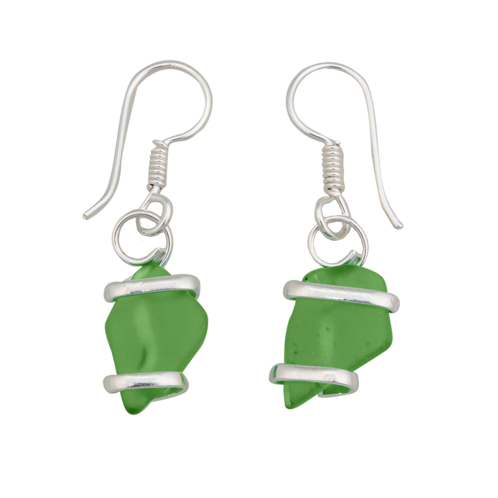 Green Pompano Beach Glass Freeform Drop Earrings | Charles Albert Jewelry