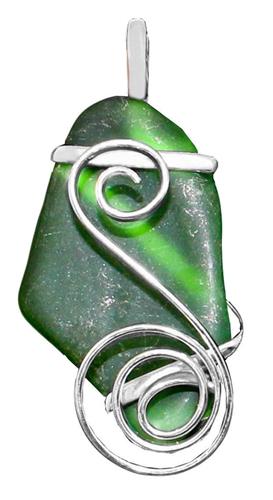 Green Pompano Beach Glass Freeform Pendant | Charles Albert Jewelry