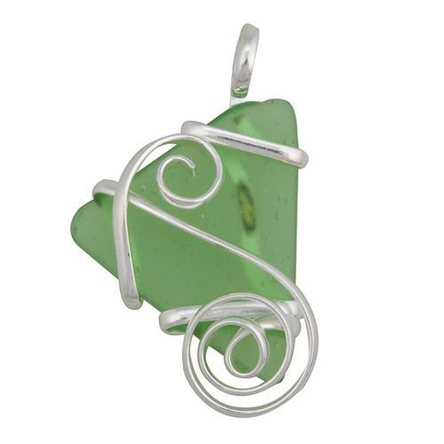 Green Pompano Beach Glass Freeform Pendant | Charles Albert Jewelry