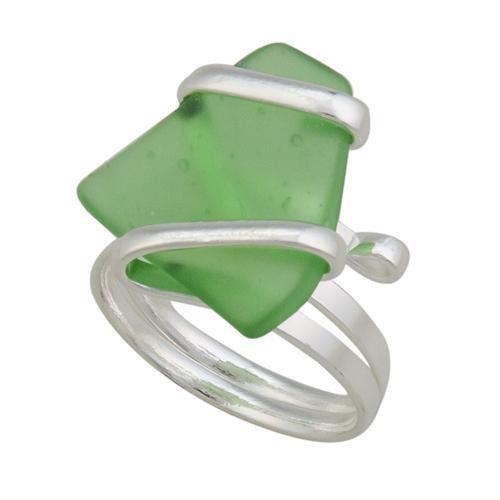 Green Pompano Beach Glass Freeform Ring | Charles Albert Jewelry