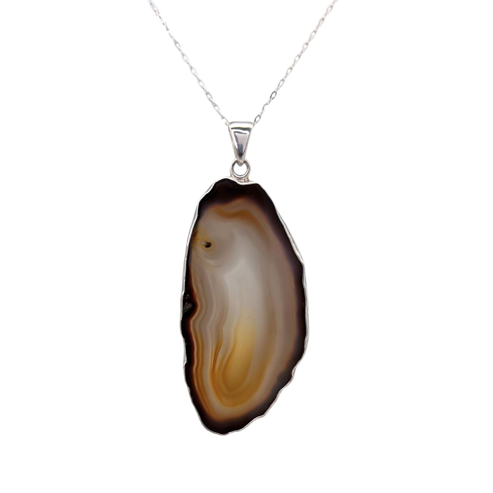 Group 1 Sterling Silver Brown/Nude Agate Slice Pendant - Style #3 | Charles Albert Jewelry