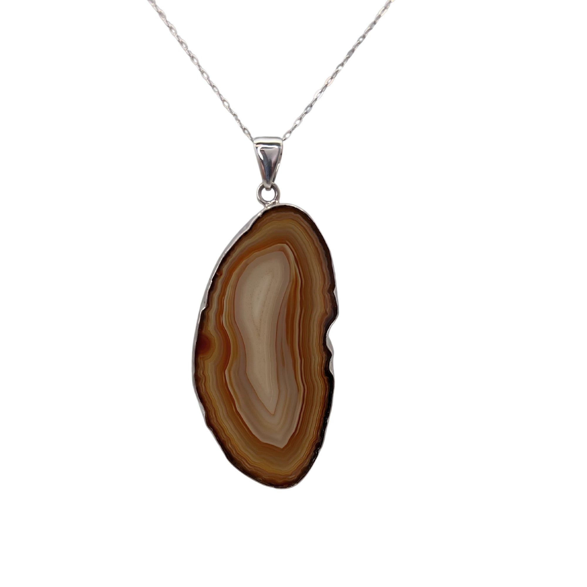 Group 1 Sterling Silver Brown/Nude Agate Slice Pendant - Style #4 | Charles Albert Jewelry