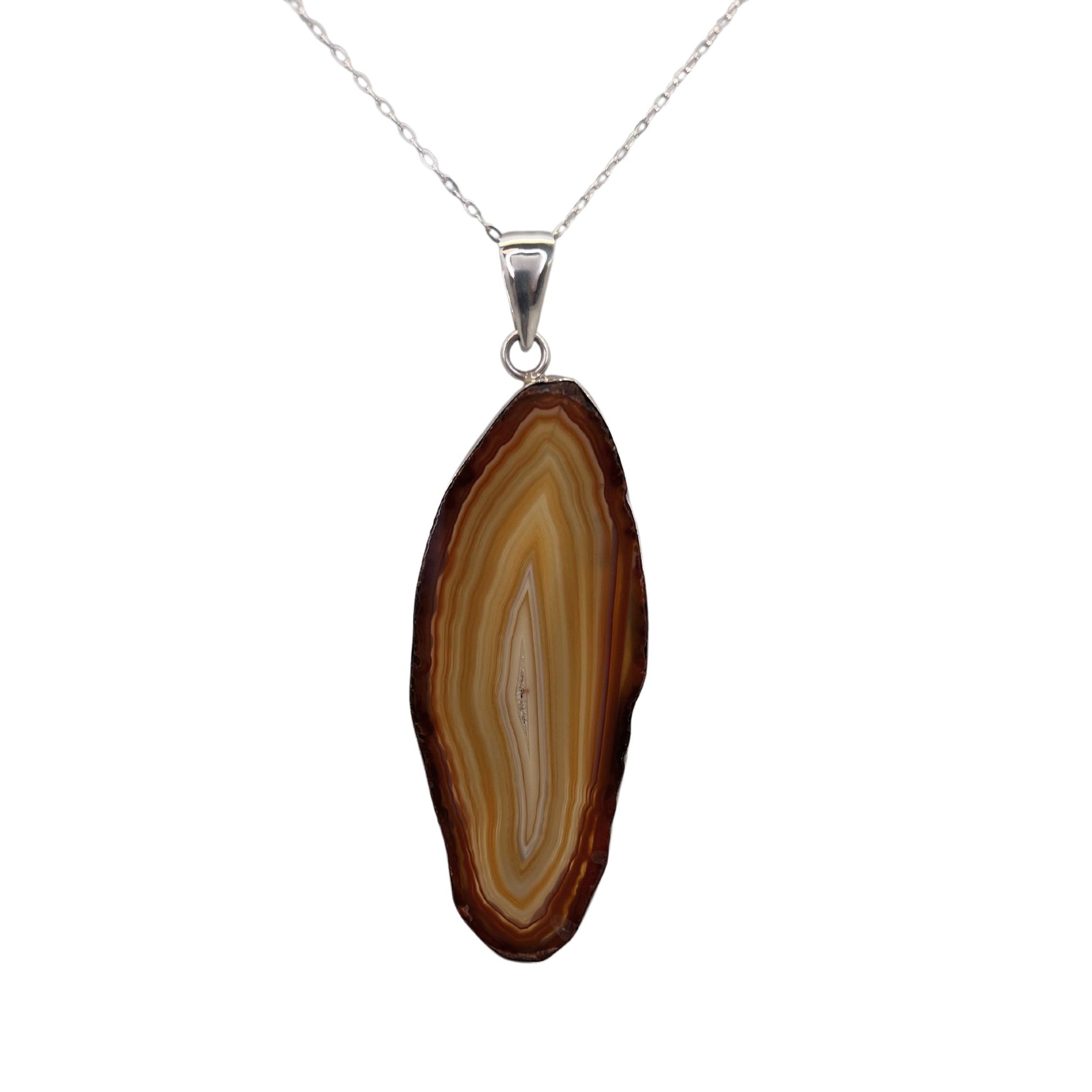 Group 1 Sterling Silver Brown/Nude Agate Slice Pendant - Style #5 | Charles Albert Jewelry