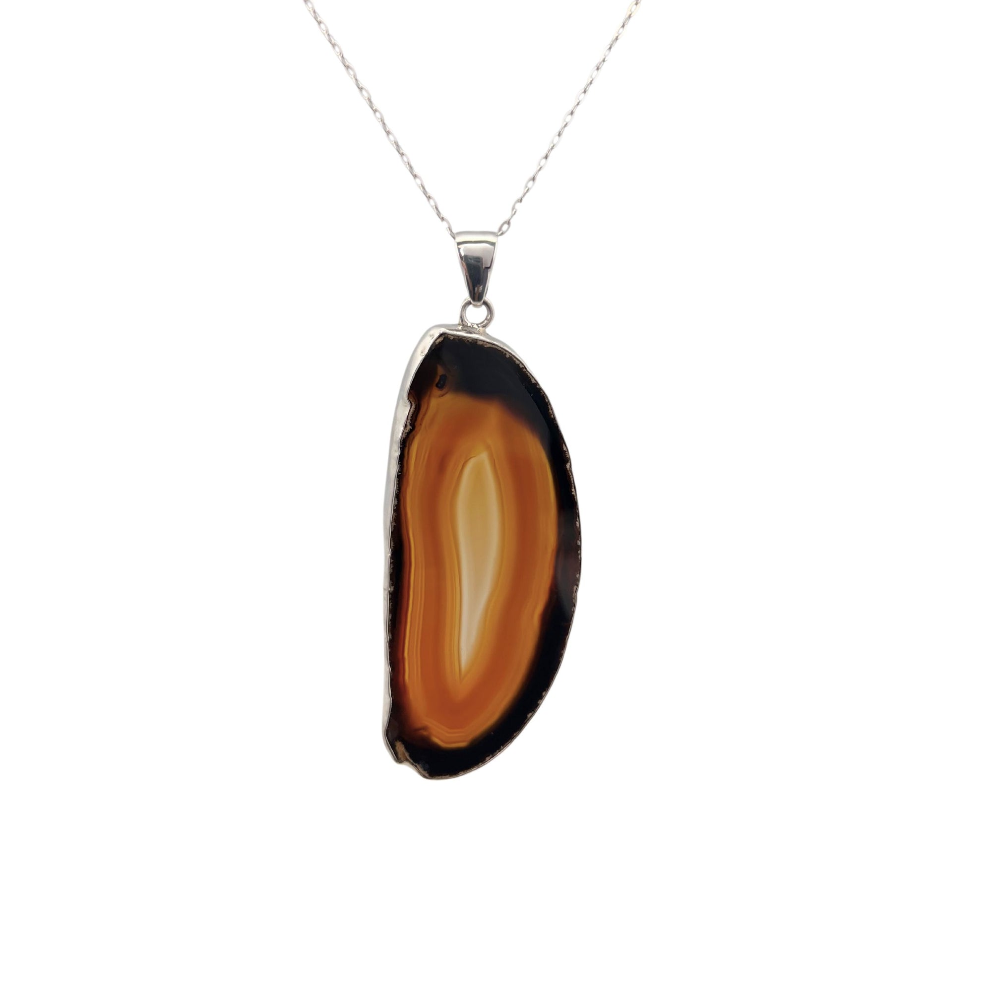 Group 1 Sterling Silver Brown/Nude Agate Slice Pendant - Style #8 | Charles Albert Jewelry