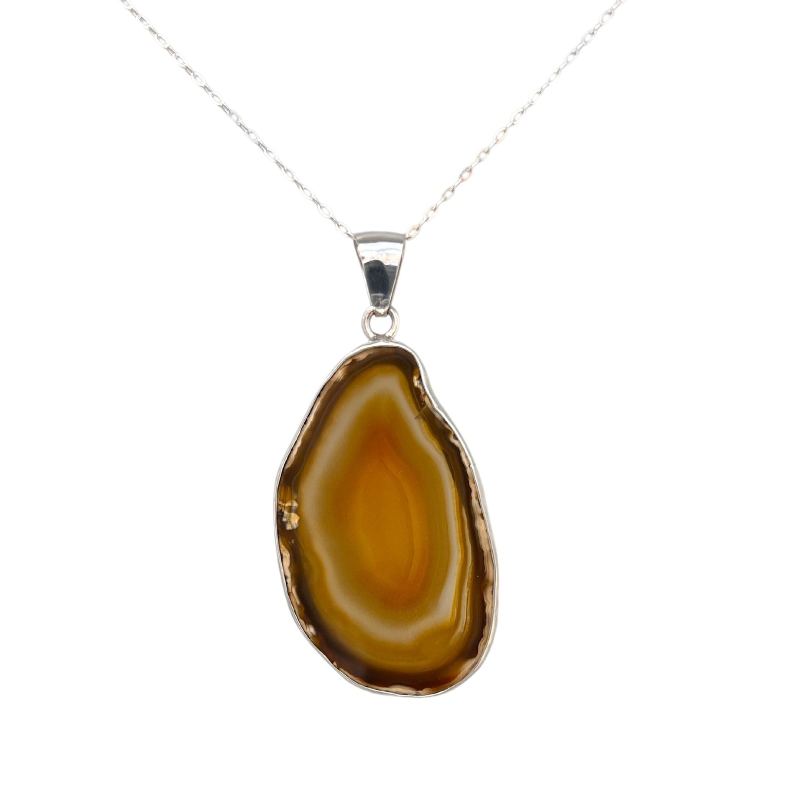 Group 2 Sterling Silver Brown/Nude Agate Slice Pendant - Style #1 | Charles Albert Jewelry