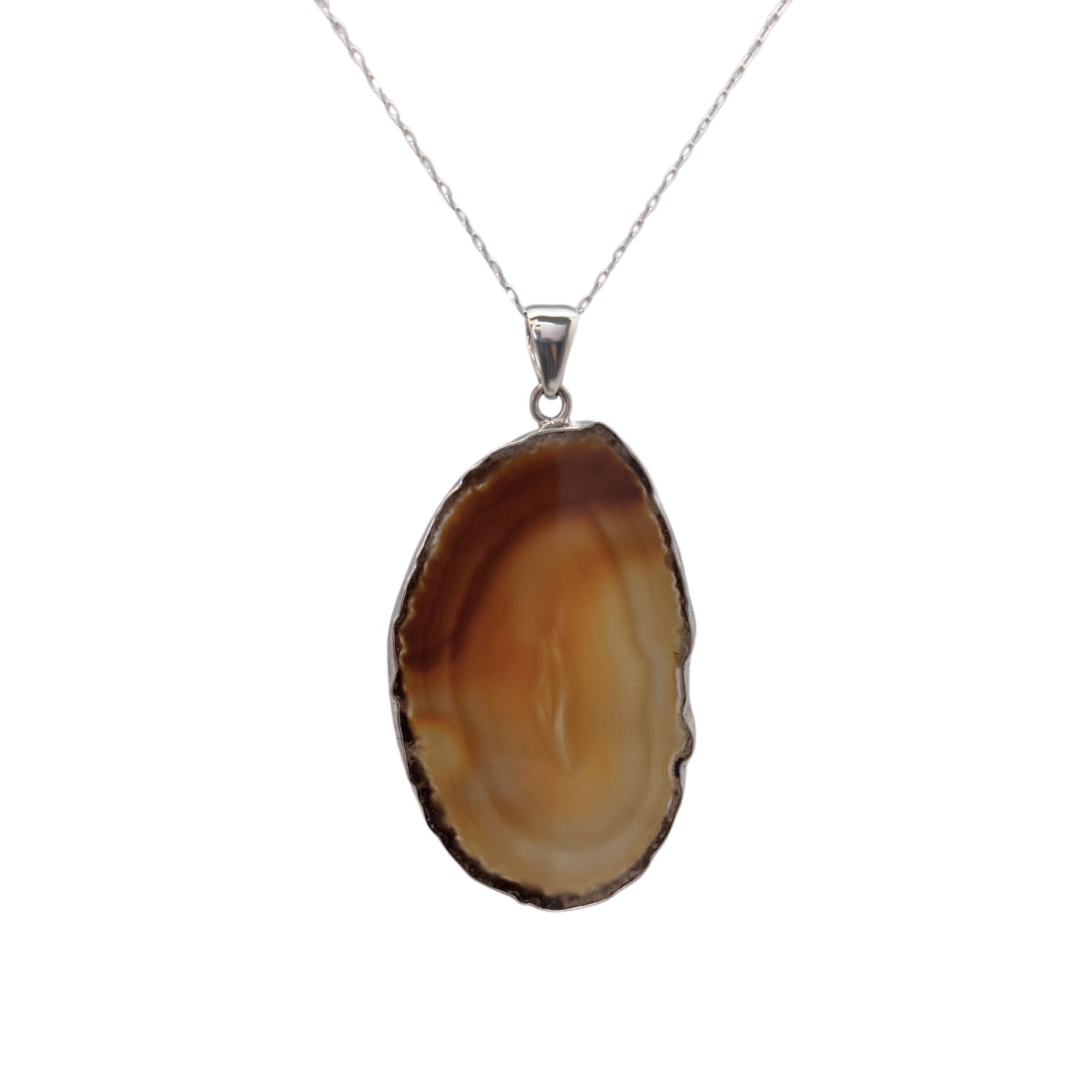 Group 2 Sterling Silver Brown/Nude Agate Slice Pendant - Style #10 | Charles Albert Jewelry