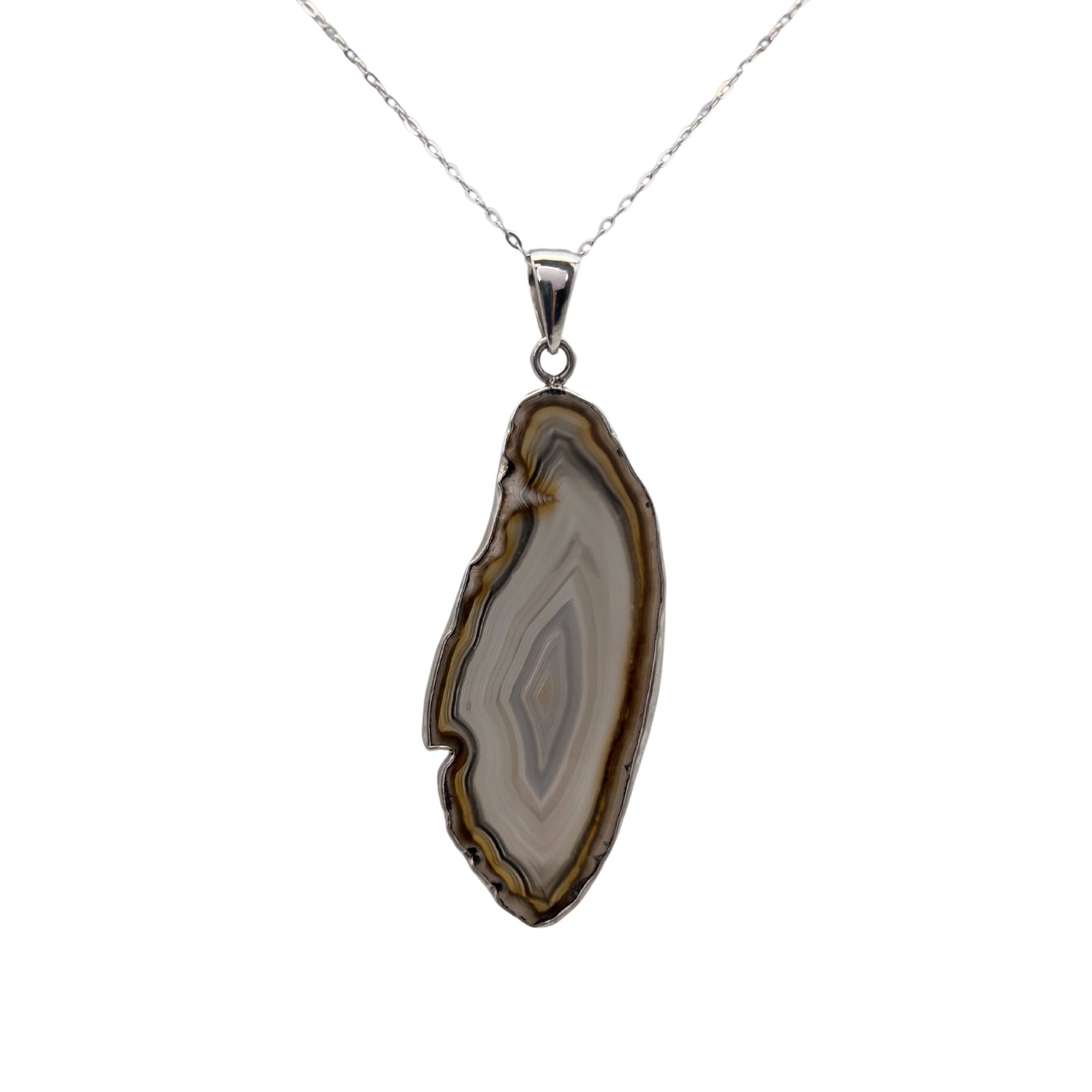 Group 2 Sterling Silver Brown/Nude Agate Slice Pendant - Style #11 | Charles Albert Jewelry
