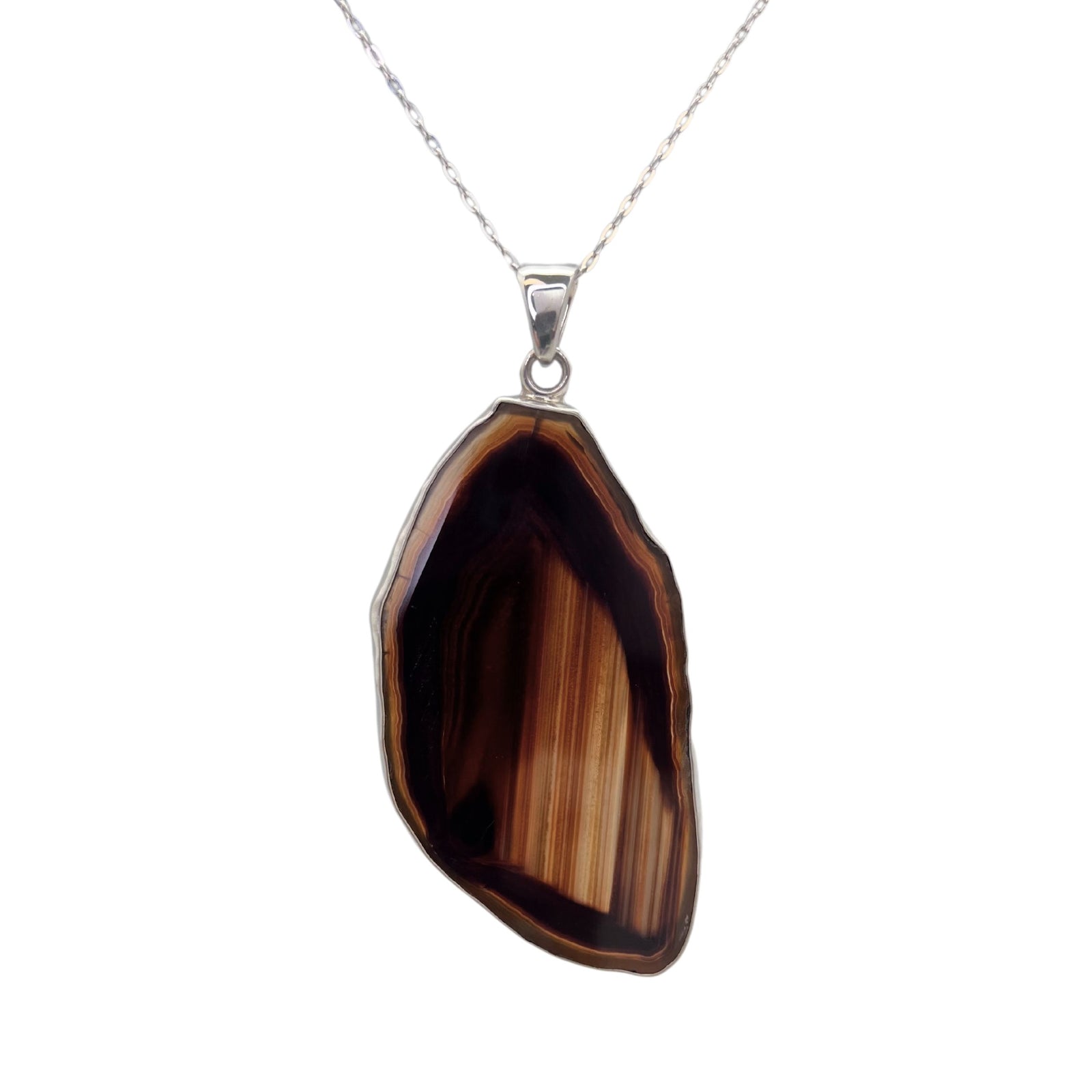 Group 2 Sterling Silver Brown/Nude Agate Slice Pendant - Style #13 | Charles Albert Jewelry