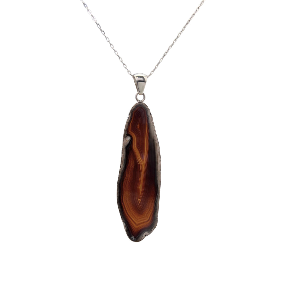 Group 2 Sterling Silver Brown/Nude Agate Slice Pendant - Style #15 | Charles Albert Jewelry