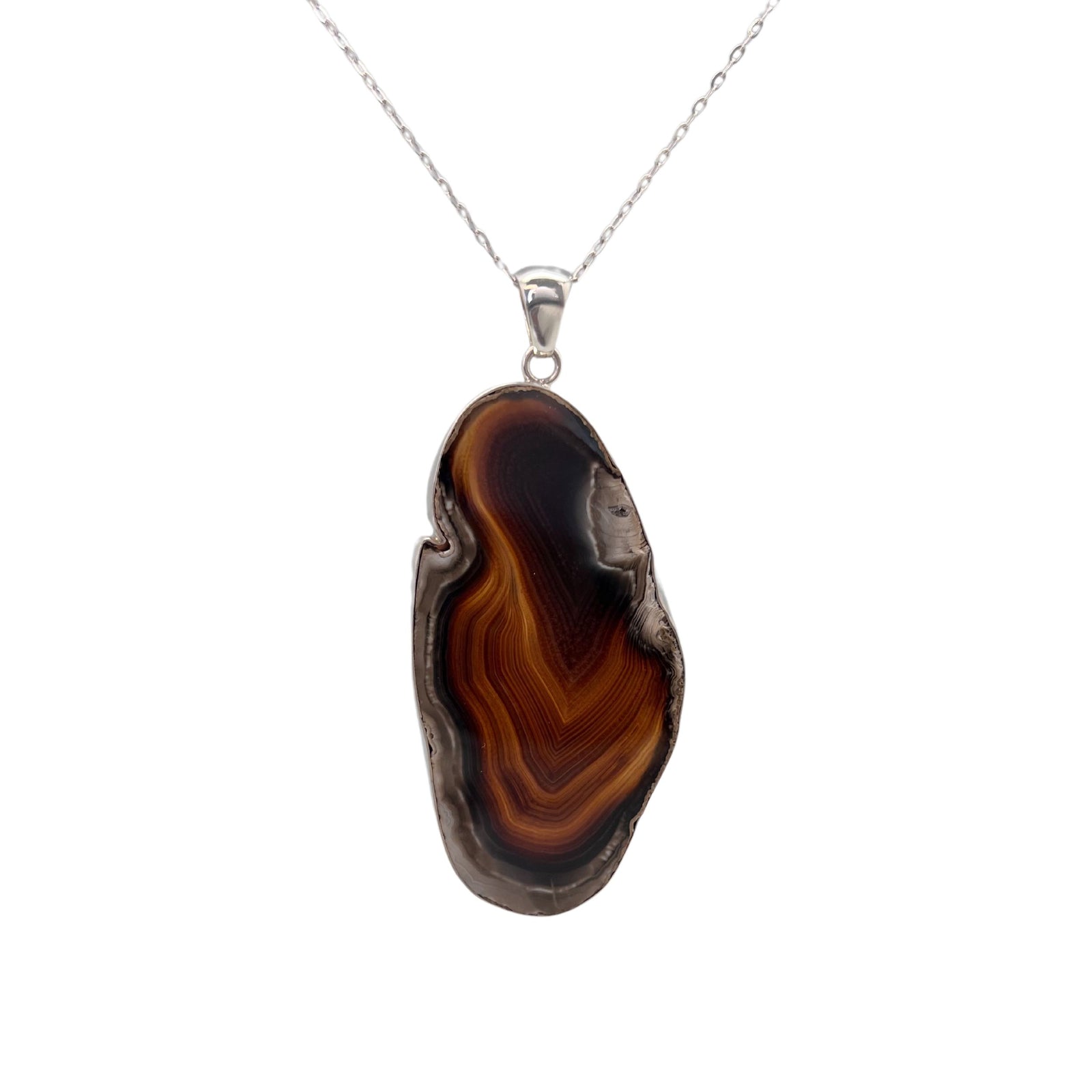 Group 2 Sterling Silver Brown/Nude Agate Slice Pendant - Style #16 | Charles Albert Jewelry