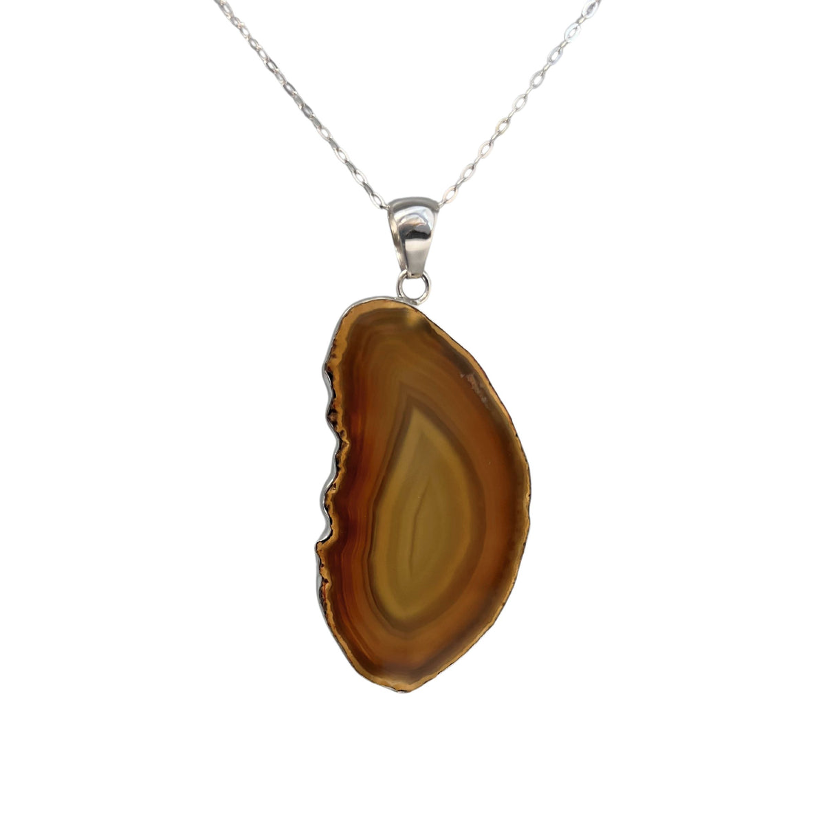 Group 2 Sterling Silver Brown/Nude Agate Slice Pendant - Style #2 | Charles Albert Jewelry