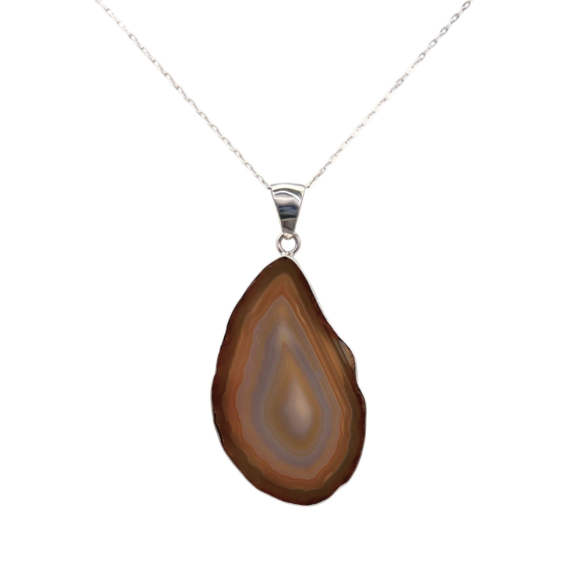 Group 2 Sterling Silver Brown/Nude Agate Slice Pendant - Style #5 | Charles Albert Jewelry