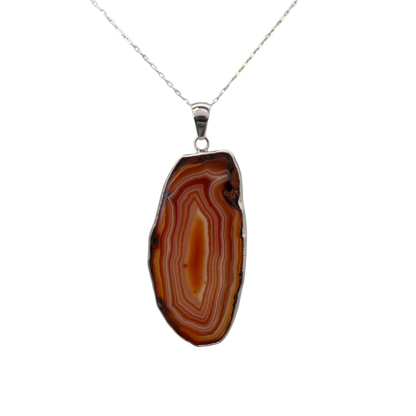 Group 2 Sterling Silver Brown/Nude Agate Slice Pendant - Style #7 | Charles Albert Jewelry
